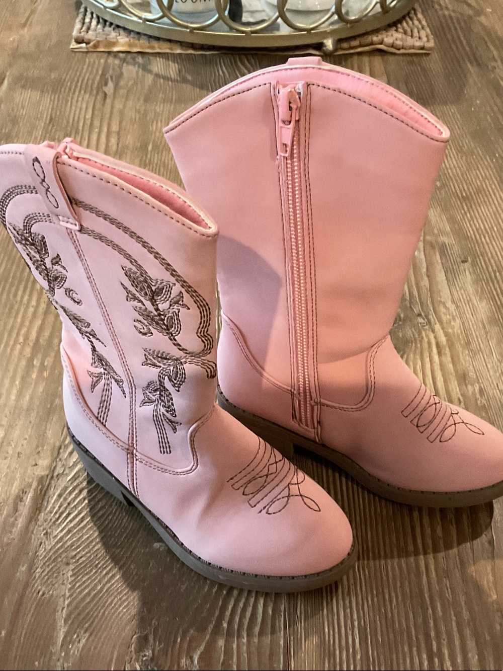 Girls' Pink Embroidered Mid-Calf Zip-Up Western Boots